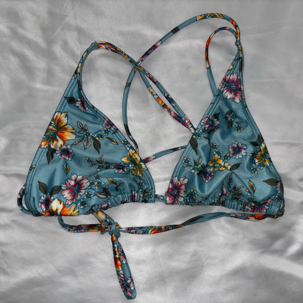 Ron Jon Blue Floral Triangle Bikini Top LARGE